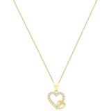 Lucardi Dames 9 Karaat ketting met hanger harten met zirkonia - Ketting - 9 Karaat - Goudkleurig - 46 cm