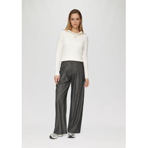 QS - Bandplooibroek - Antraciet - Krijtstrepen, Wide Leg, Mid Waist