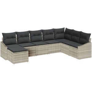 vidaXL - 8-delig - Tuin - Sofa - Set - met - Kussens - Lichtgrijs - Poly - Rattan