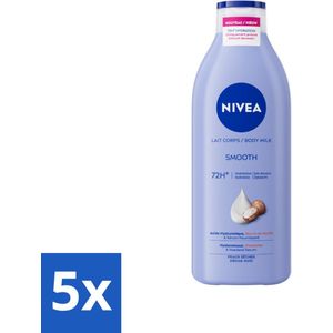 5 x Nivea - Smooth Body Milk - Sheaboter - 72 uur Hydratatie - Voor Droge Huid - 400 ml - Hydratatie - Droge Huid - Sheaboter - Hyaluronzuur - Bodymilk