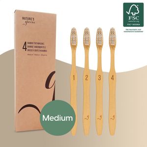 NATURE’S groove® Bamboe Handtandenborstels Medium - 4 Stuks - Houten Tandenborstel - Handmatig