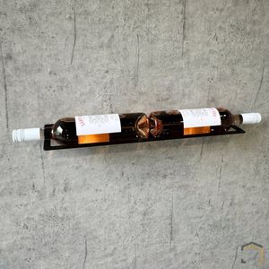 Metal Home Design - Wijnfleshouder voor aan de muur - 2 flessen - Wijnrek - Staal - Zwart gepoedercoat