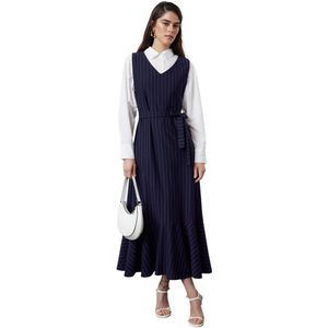 Trendyol Marineblauw Gestreepte Geweven Bodywarmerjurk Tctss24Eb00287