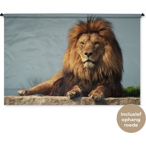 Wandkleed Leeuwen - Rustende leeuw op een rotsblok Wandkleed katoen 180x120 cm - Wandtapijt met foto XXL / Groot formaat!