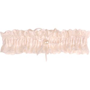 Kousenband ivoor kant met strikje en pareltje