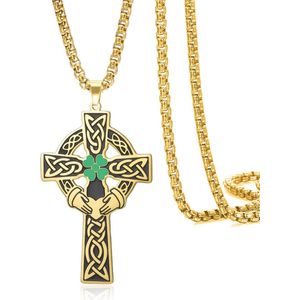 Keltische Kruis Ketting met Klavertje Vier en Keltische Knoop voor Dames en Heren