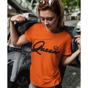 Oranje Koningsdag T-Shirt King Queen Crown (DAMES - MAAT XXL) | Oranje Kleding | WK Feestkleding