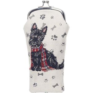 Brillenhouder - Brillenkoker - Scottie - Schotse Terrier - Zwart hondje - Rode Tartan Sjaal