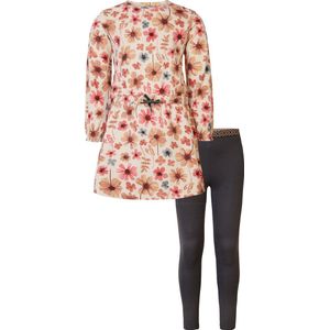 Noppies - Kledingset - Meisjes - 2 delig - Jurk Abbeville Sandshell - Legging Adriane Asphalt - Maat 104