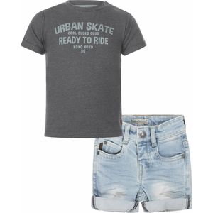 Koko Noko - Kledingset - Jongens - Blue Jeans Short - Shirt Steel Blue - Maat 104