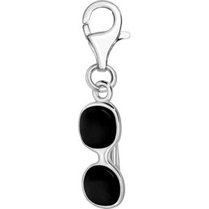 Quiges – Charm – Hanger - 3D Pilotenbril Zwart - Verzilverd - karabijnslot - geschikt - voor - Zinzi, Thomas – Sabo - Ti Sento - Bedelarmband - QHC048
