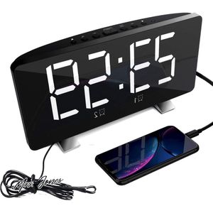 Mrs. Jones Wekkerradio voor slaapkamer - USB-oplaadbaar - 4 modi dimmodus - 7,3 inch led-display - 12/24 uurmodus - sluimerfunctie - wit .