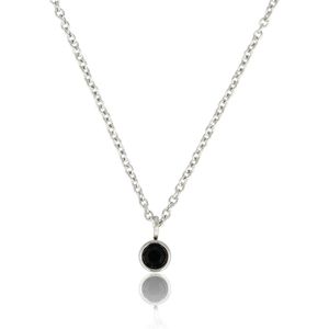 My Bendel - Elegante zilverkleurige ketting met zwart Zirkoniasteentje - Mooie zilverkleurige ketting met Zirkonia steentje - Verkleurt niet - Met luxe cadeauverpakking