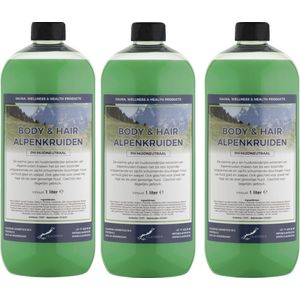 Body & Hair Alpenkruiden 1 Liter - set van 3 stuks - 2 in 1 voor lichaam en haar.