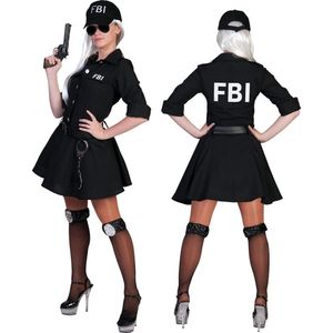 Funny Fashion - Politie & Detective Kostuum - Zwart Kort Fbi Arrest Politie Agente Jurk Vrouw - zwart - Maat 44-46 - Carnavalskleding - Verkleedkleding