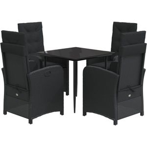 vidaXL - 5-delige - Tuinset - met - kussens - poly - rattan - zwart