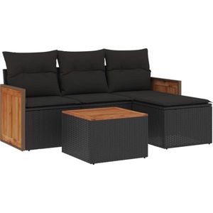 vidaXL 5-delige Loungeset Poly Rattan Zwart Loungeset - Lounge Set - Buitendecoratie - Tuinmeubels - Outdoor Furniture