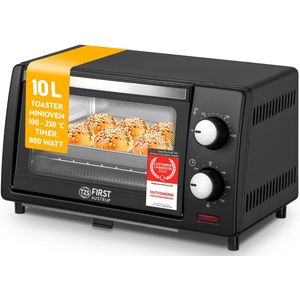 TZS First Austria Mini oven 10L - vrijstaande oven - 800W - max 230°C - Timer - Zwart