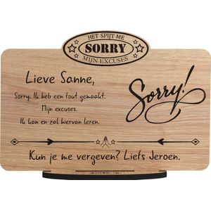 Sorry - gepersonaliseerde houten wenskaart - kaart van hout om persoonlijk excuses aan te bieden - sorry kaart met eigen tekst