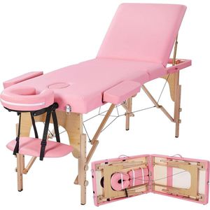 Hoogte verstelbare massagetafel met 3 massagezones - incl. hoofdsteun en afneembare armleuningen - lichtroze massage matras