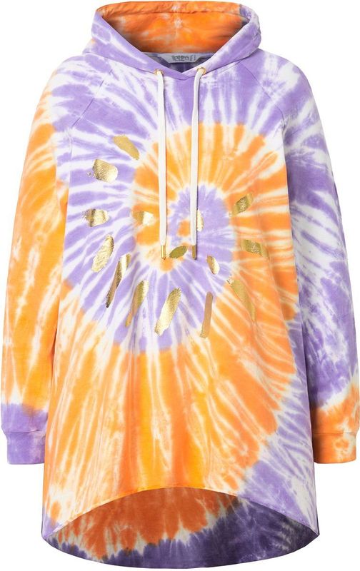 Angel of Style - Dames - Hoodie A-lijn batikprint afgeronde zoom - Lichtoranje - Maat 42+