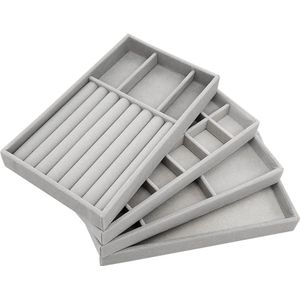 Sieradenbakje stapelbare sieradenorganizer - 4 stuks grijs
