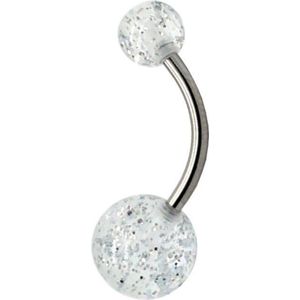 Fako Bijoux® - Navelpiercing - Acryl & RVS - Glitter - Wit