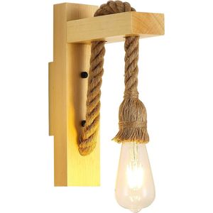 Retro houten muurlicht, industriële vintage wandvlekken, E27 creatieve hennep touw wandlampen voor slaapkamer, balkon, gang, keuken, trap