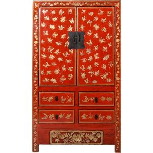 Fine Asianliving Antieke Chinese Bruidskast Rood Goud Handgeschilderd B107xD50xH186cm Chinese Meubels Oosterse Kast