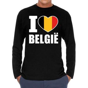 I love Belgie supporter t-shirt met lange mouwen / long sleeves voor heren - zwart - Belgie landen shirtjes - Belgische fan kleding heren S