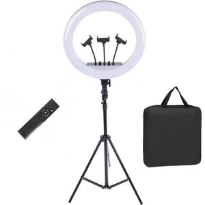MN Commerce EU LED Ringlamp – 18 inch – Dimbaar – Met Statief & Afstandsbediening – Voor Make-up, Fotografie & Video