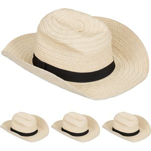 Relaxdays 4 x panamahoed - strohoed vrouwen - fedora hoed - stro hoed heren – beige