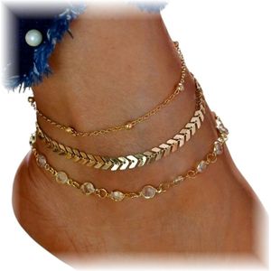 Fako Bijoux® - Enkelbandje - Enkelsieraad - Crystal Arrow Leaf Trio - Goudkleurig