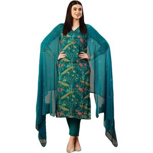 Katoenmix Kurta voor Dames met Broek en Dupatta - Rechte Bedrukte Stijl