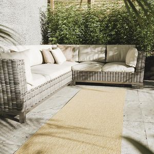 Weerbestendig Buitentapijt 80x300 cm - Plat Geweven Loper voor Balkon, Terras, Tuin en Keuken - UV-bestendig en Onderhoudsarm - Jute Look in Beige