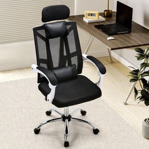Bureaustoel, ergonomisch, wit, met wieltjes, verstelbare hoofdsteun, armleuningen, lendensteun, draaistoel, 150 kg belastbaarheid, bureaustoel, kantoorstoel voor kantoor, werkkamer