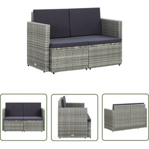 The Living Store Terrasbank - Poly rattan - 118 x 65 x 74 cm - Grijs - 2-zitsbank Tuinbank - Lounge Bank - Poly Rattan - Buitentijm Meubels - Terrasbank - 2 Zits Bank