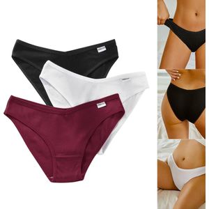 Set van 3 - Zachte Dames Slip - Zwart, Rood en Wit - 95% Katoen - Dames Lingerie / Ondergoed Set - Maat M