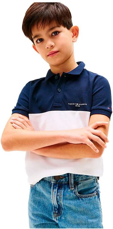Tommy Hilfiger Colourblock Mini Cropped Korte Mouw Poloshirt Blauw 8 Years Jongens