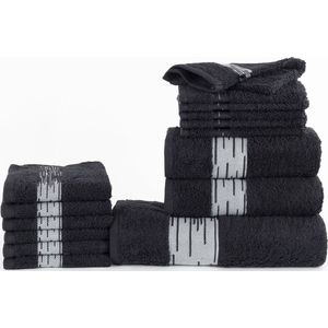 Homéé 15 delige baddoekenset Essentials 1 badlaken 2 handdoeken 6 gastendoekjes 6 washandjes zwart 100% katoen 550g. m²