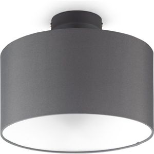 B.K.Licht - Decoratieve Plafondlamp - Ø30cm - grijz witt -  metaal en hout en stof - ronde plafonniére - E27 fitting - excl. lichtbron