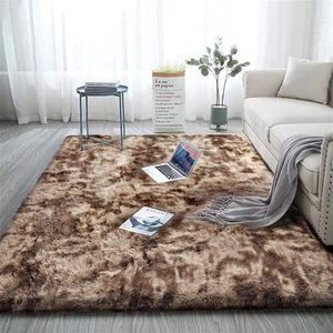 Vloerkleed, voor de slaapkamer, shaggy tapijt, zachte tapijten, pluizige kleurrijke batik-tapijten, tapijt, nieuw bruin, 120 x 160 cm