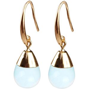 Edelstenen oorbellen Gold Dip Sea Opal - zee opaal - oorhanger - blauw - druppel vorm - goud - sieraden zakje - cadeau voor haar - kerst cadeau - Moederdag cadeau