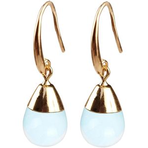 Edelstenen oorbellen Gold Dip Sea Opal - zee opaal - oorhanger - blauw - druppel vorm - goud