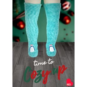 Kerst Sokken - Giftbox - Turquoise - Pinguin - One Size - Kerstcadeau - kerstsokken - Kersthanger