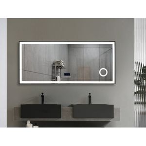 Mawialux LED Badkamerspiegel - 160cm - Rechthoek - Mat zwart rand - Make up vergroting spiegel - Verwarming - Digitale klok - Bluetooth - Joshua
