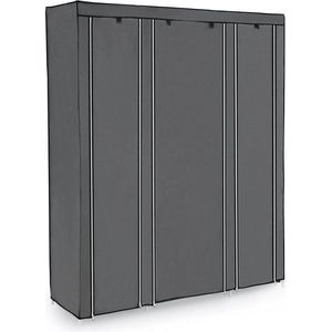 Opvouwbare kast van grijze fleecestof - Opbergorganisator - Draagbare kledingkast - Stalen buisconstructie - Lichtgewicht - Eenvoudige montage - 150 cm x 175 cm x 45 cm