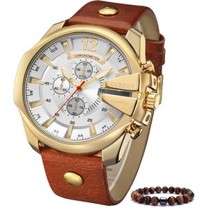 Horloges voor Mannen Heren Horloge Curren Herenhorloge Watch - Jongens Horloges - Incl. Horlogebox Geschenkdoos - Bruin Zwart