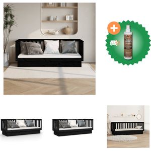 vidaXL Slaapbank Grenenhout - Bedbank 197.5 x 82 x 76 cm - Stabiel bedframe - 3-zijdig bedhek - Zwart - Bed - Inclusief Houtreiniger en verfrisser
