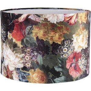 Clayre & Eef Lampenkap Hanglamp Ø 34x24 cm Zwart Geel Textiel Rond Bloemen Stoffen Lampenkap